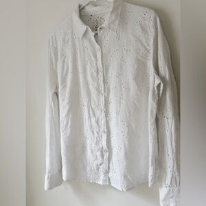 Joie White Eyelet Linen Button-Front Shirt size L